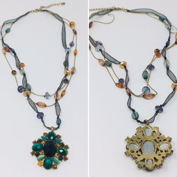 Teal Amber Faux Gemstone Beaded Statement Necklace - Picture 2 of 8